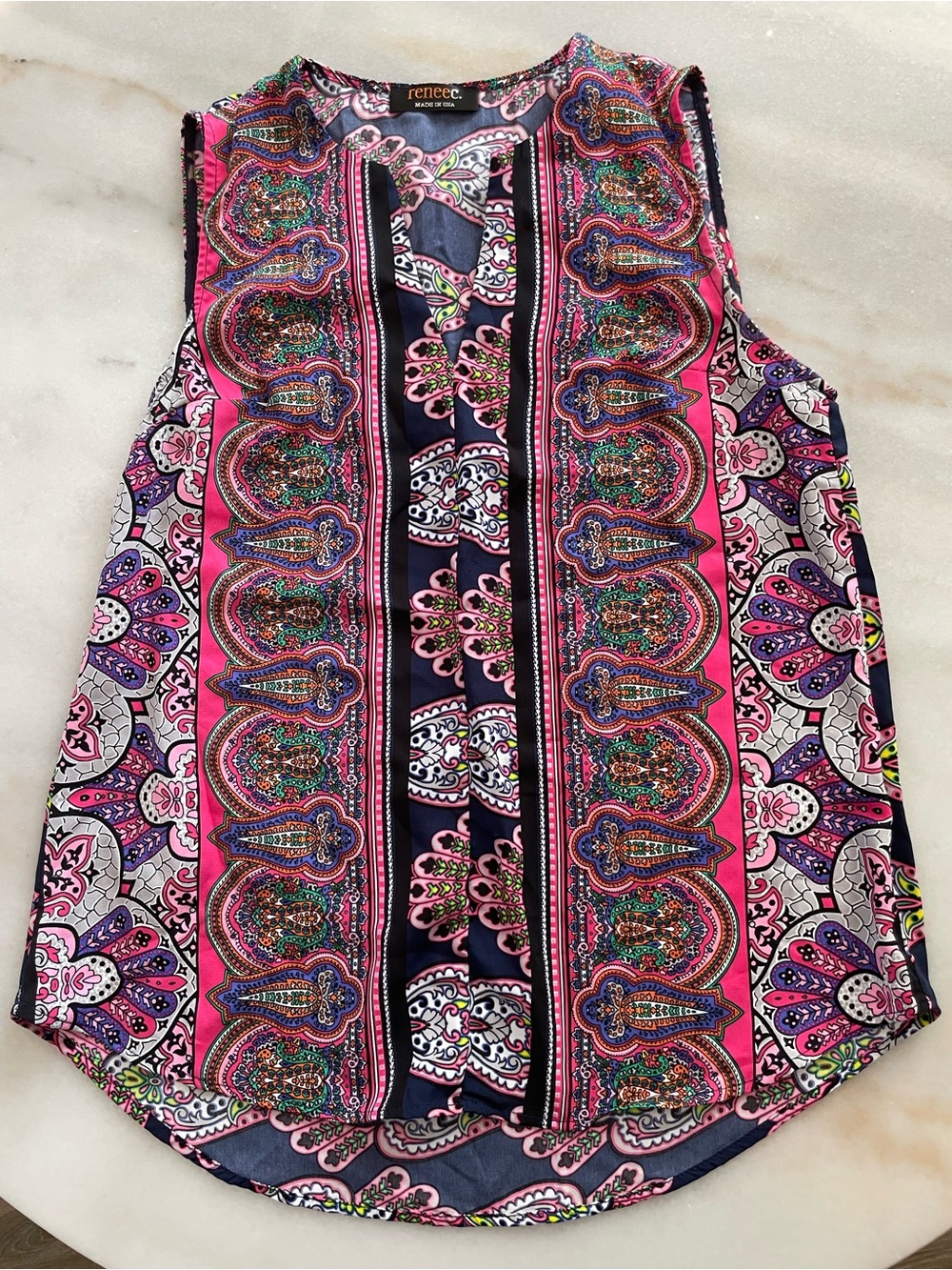 Renee C. Pink Paisley-Print Sleeveless Blouse size S